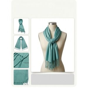 Teal Aqua Green Pashmina Shawl Wrap Oversized Blanket Scarf with Fringe 86x36